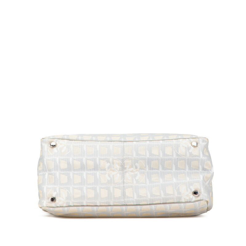 Chanel Nylon Leather Tote Bag Beige Gray