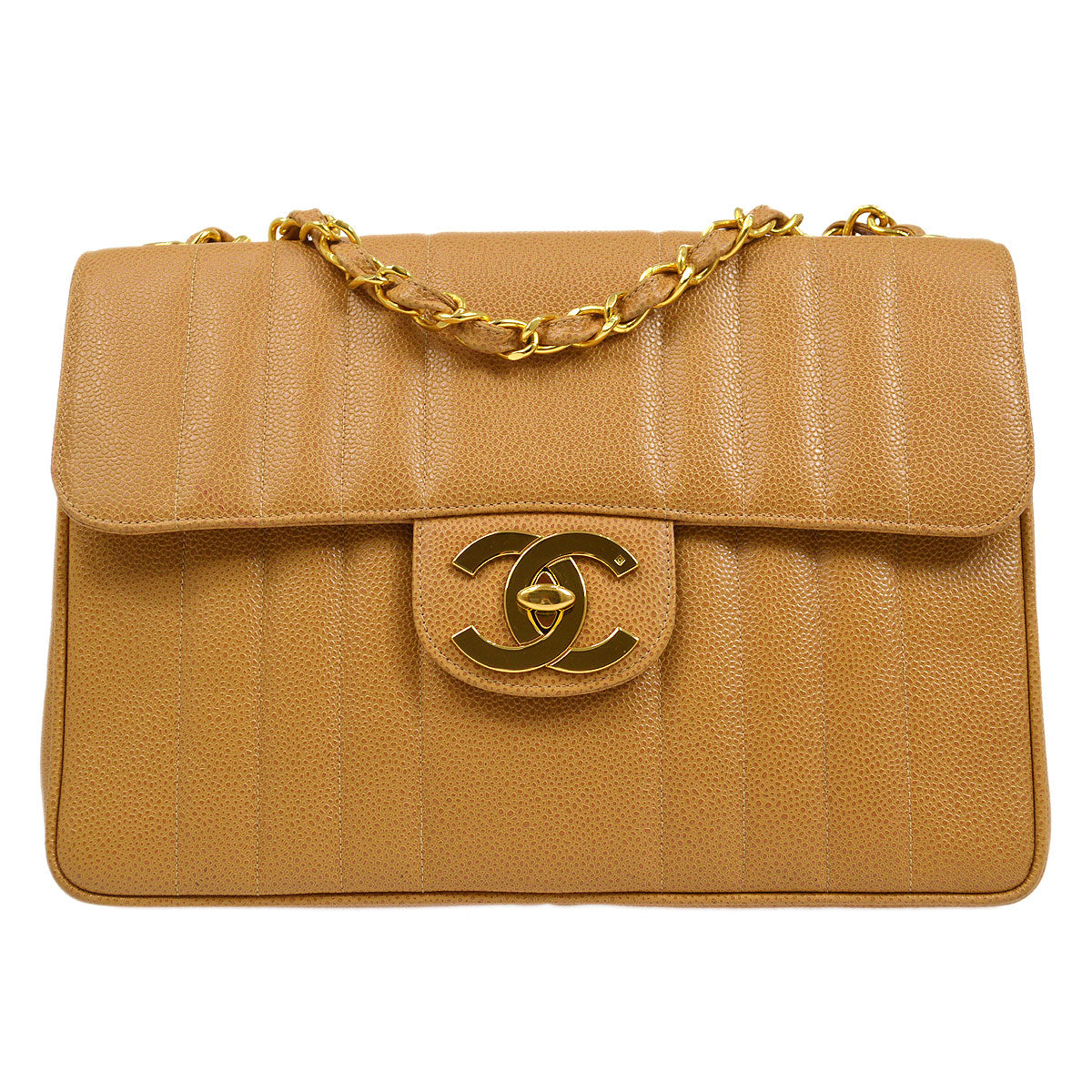 Luxury Chanel 1994-1996 Vertical Classic Flap Jumbo Beige Caviar