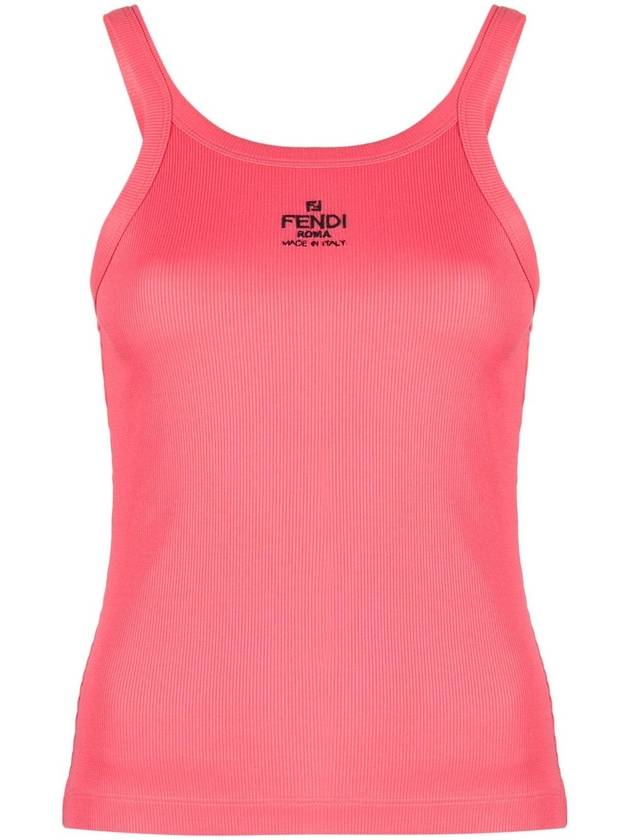 Luxury Fendi Embroidered Logo Cotton Sleeveless Pink