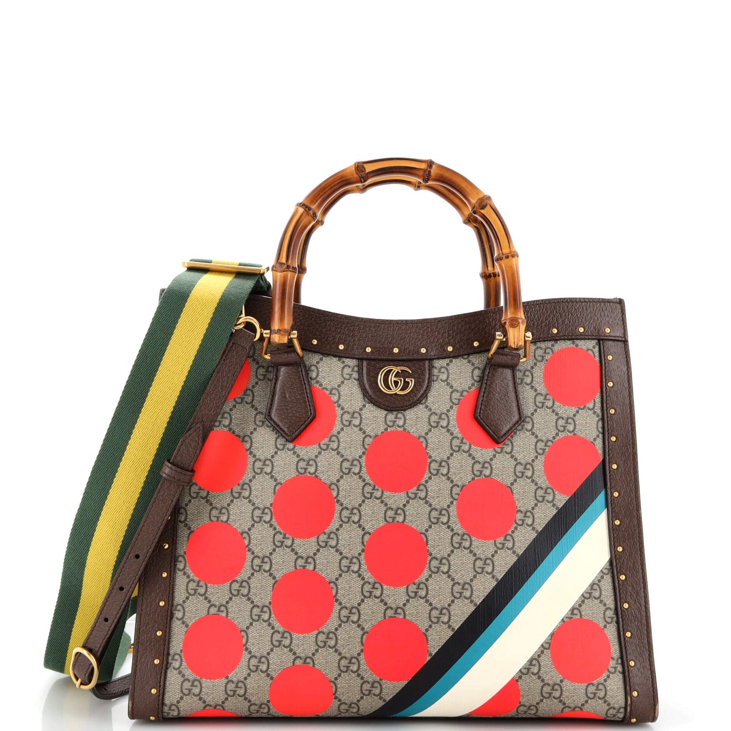 Luxury Gucci Trending 2025 Diana NM Bamboo Handle Tote Printed GG Coated Canvas and Studded Leather Medium