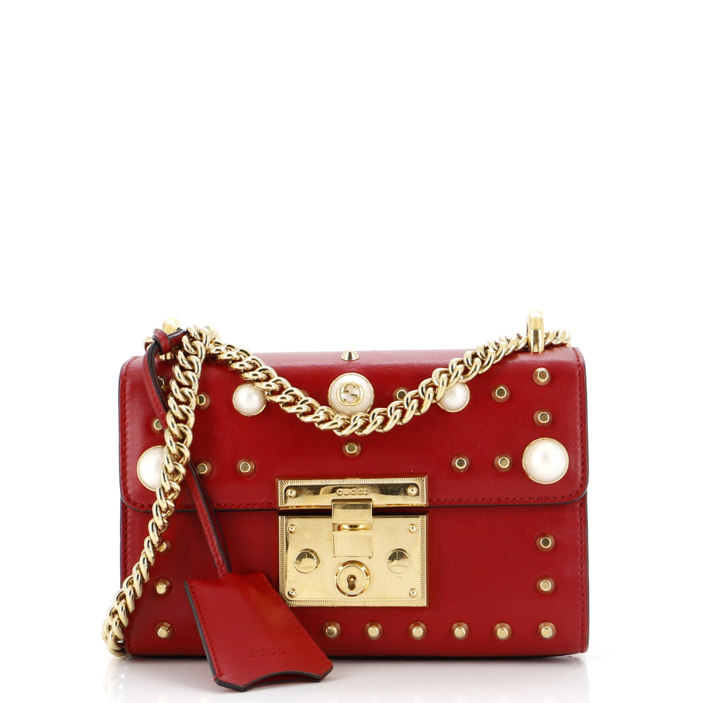 Luxury Gucci Trending 2025 Pearly Padlock Shoulder Bag Studded Leather Small