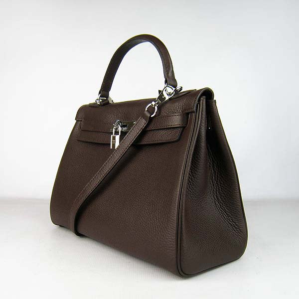 Luxury Hermes Kelly 32cm Togo Leather 6108 Dark Coffee Silver