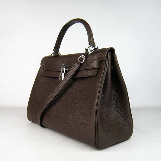 Luxury Hermes Kelly 32cm Togo Leather 6108 Dark Coffee Silver