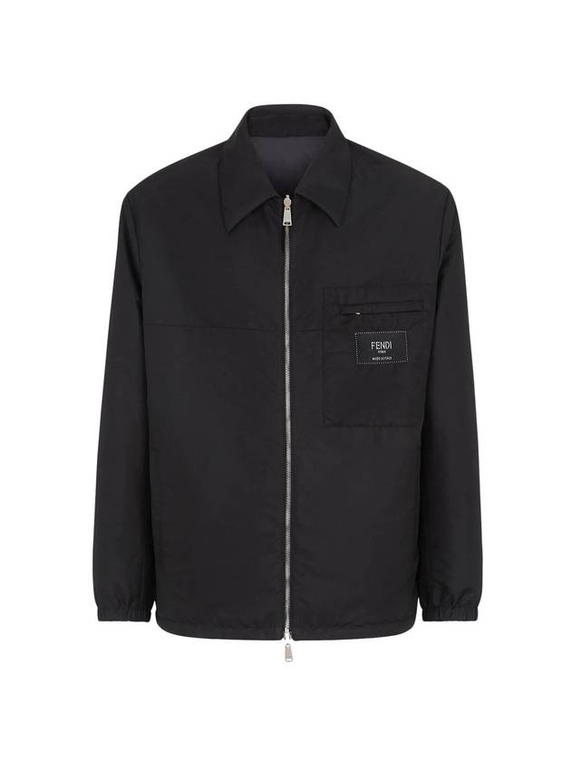 Luxury Fendi Nylon Reversible Zip-Up Jacket Black
