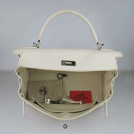 Luxury Hermes Kelly 32cm Togo Leather Handbag 6108 Beige Silver