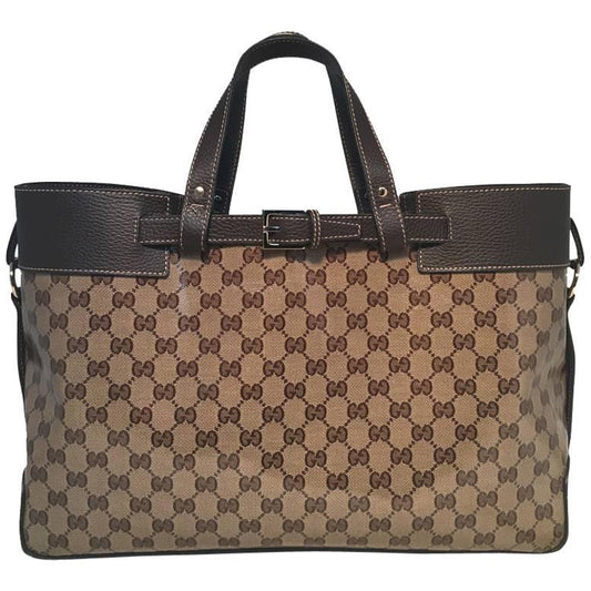 Luxury Gucci Trending 2025 Coated Monogram and Leather Buckled Portfolio Tote