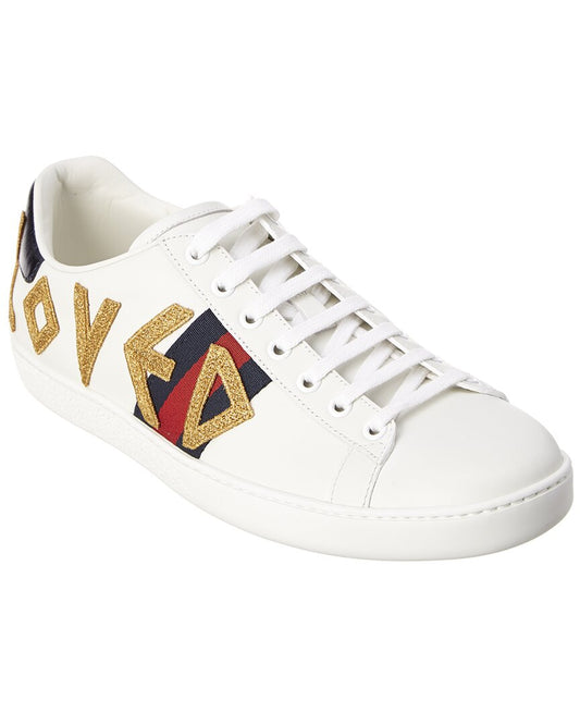 Gucci Ace Loved Embroidered Leather Sneaker