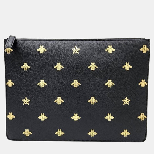 Luxury Gucci Trending 2025 Black Leather Bee Crossbody Bag