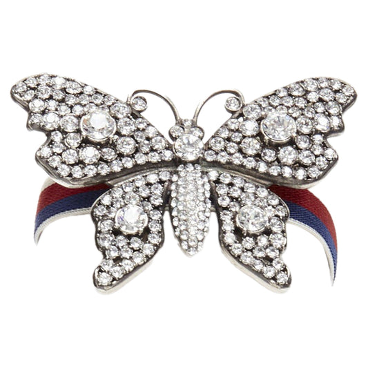 Gucci Alessandro Michele crystal butterfly web strap bracelet