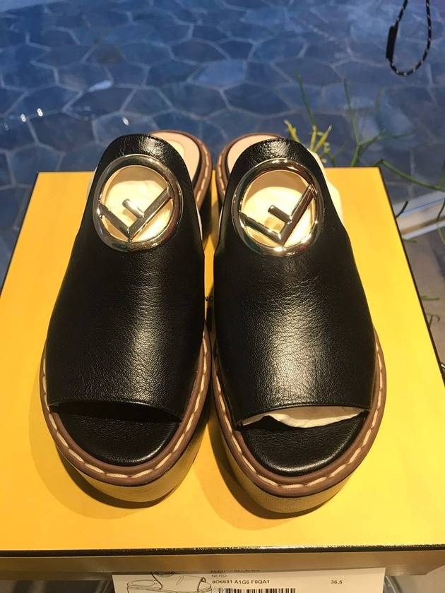 Luxury Fendi Logo Slippers Black