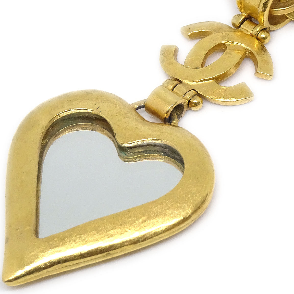 Luxury Chanel 1995 Heart Mirror CC Gold Chain Necklace