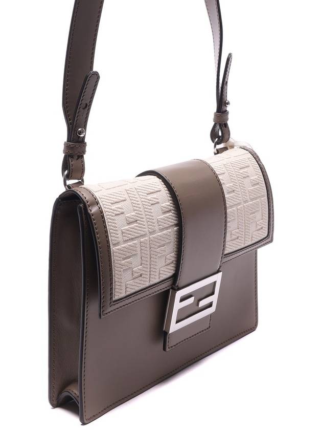 Luxury Fendi FF Flat Baguette Leather Cross Bag Grey