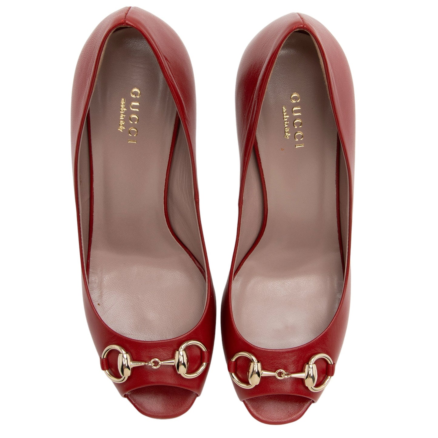 Gucci Leather Horsebit Peep Toe Pumps