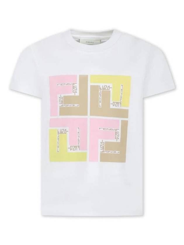 Luxury Fendi Kids Square FF Short Sleeve T-Shirt White