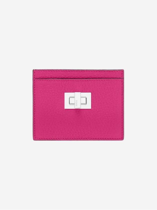 Luxury Fendi Peekaboo Selleria Leather Business Card Wallet Fuchsia Pink