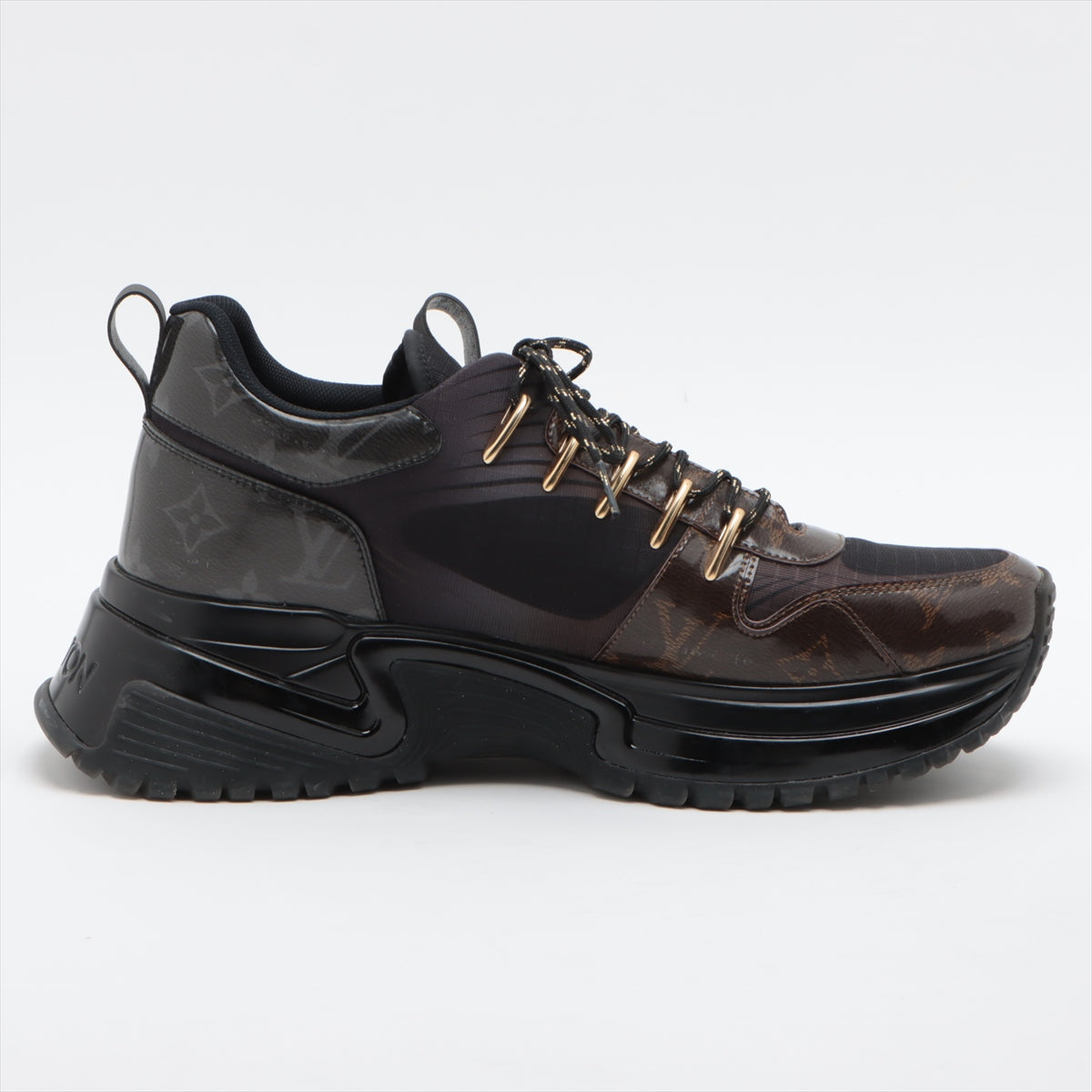 Louis Vuitton Runway Pulse Line 18 Years Vinyl Canvas Trainers 7 1/2 Men Black× Brown Monogram GO1108 ay