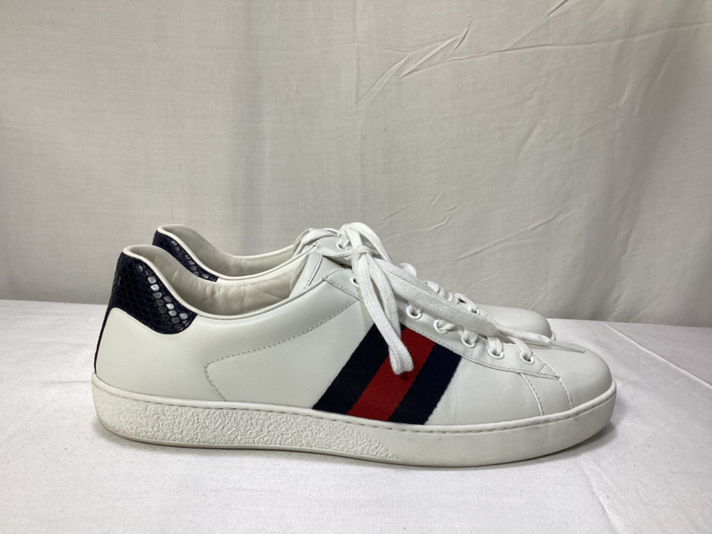Gucci Ace Web Low-Top Sneakers in White Leather