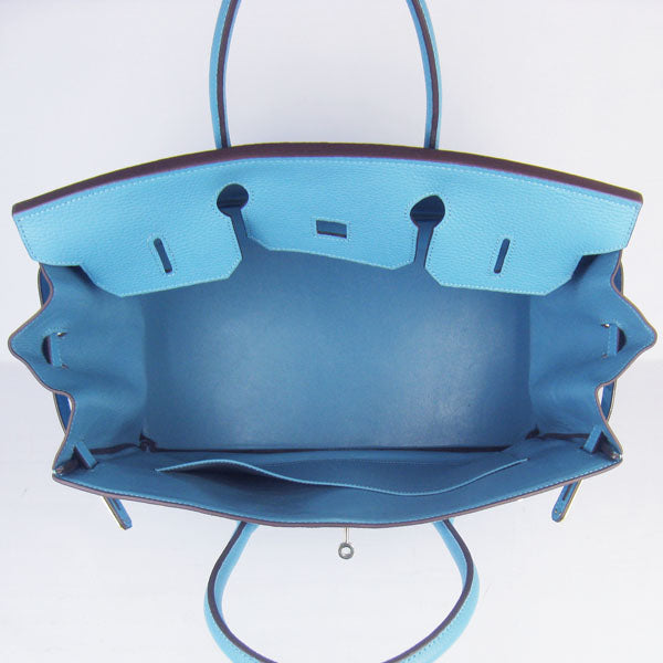 Luxury Hermes Birkin 35cm Togo Leather Handbags 6099 Light Blue Golden