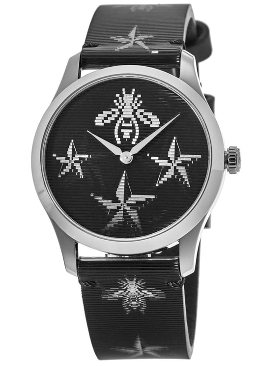 Gucci G-Timeless Bee and Star Motif Black Dial Leather Strap Women's Watch YA1264105