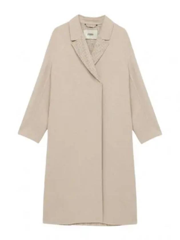 Luxury Fendi Patterned Lining Midi Single Coat Light Beige