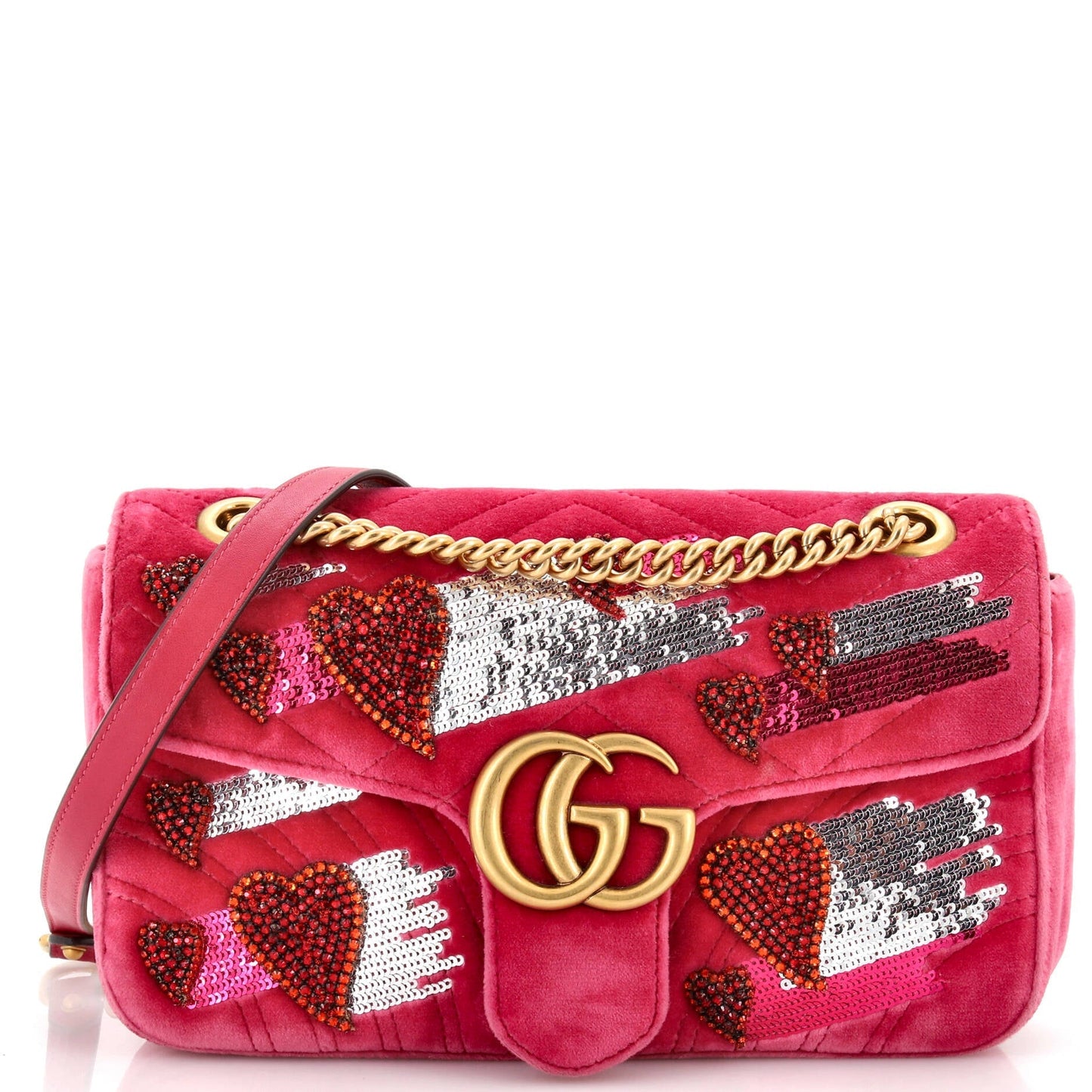 Luxury Gucci Trending 2025 GG Marmont Flap Bag Crystal Embellished Matelasse Velvet Medium