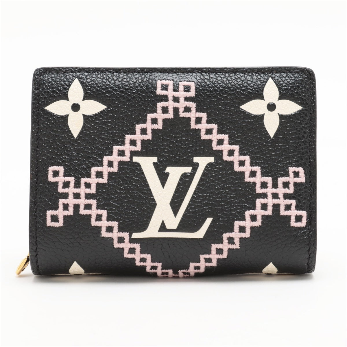 Louis Vuitton Monogram Broderie Portfolio Clare M81139 Black Compact Wallet
