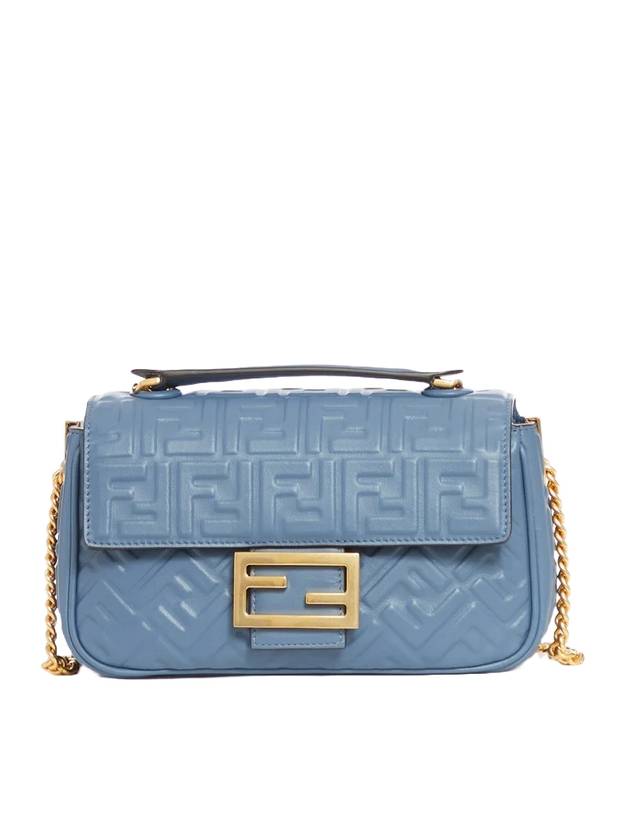 Luxury Fendi Baguette Medium Nappa Leather Chain Shoulder Bag Blue