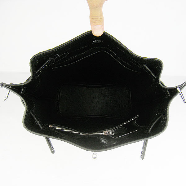 Luxury Hermes Crocodile Vein Shoulder Bag H2804 Black Silver