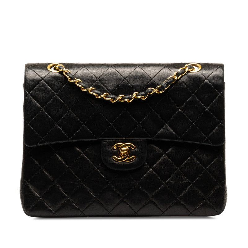 Chanel Mattrase 25 Coco Double Flap Chain Shoulder Bag Black G   CHANEL