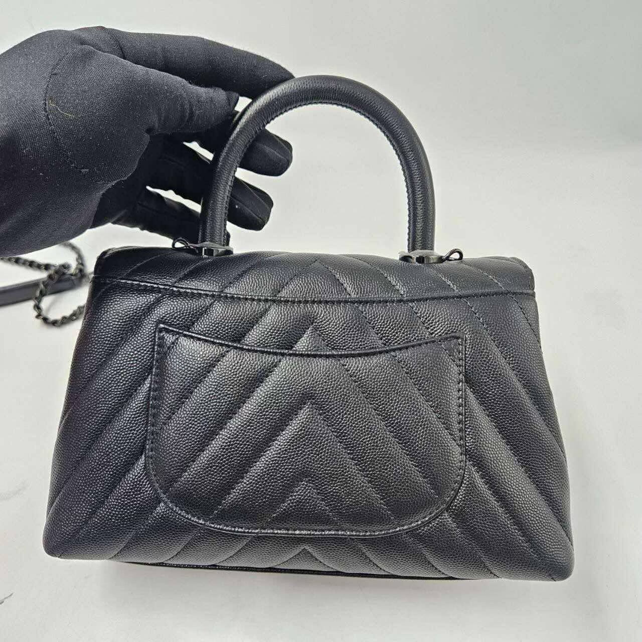 Chanel Chevron Small Caviar  Coco Top Handle Flap bag