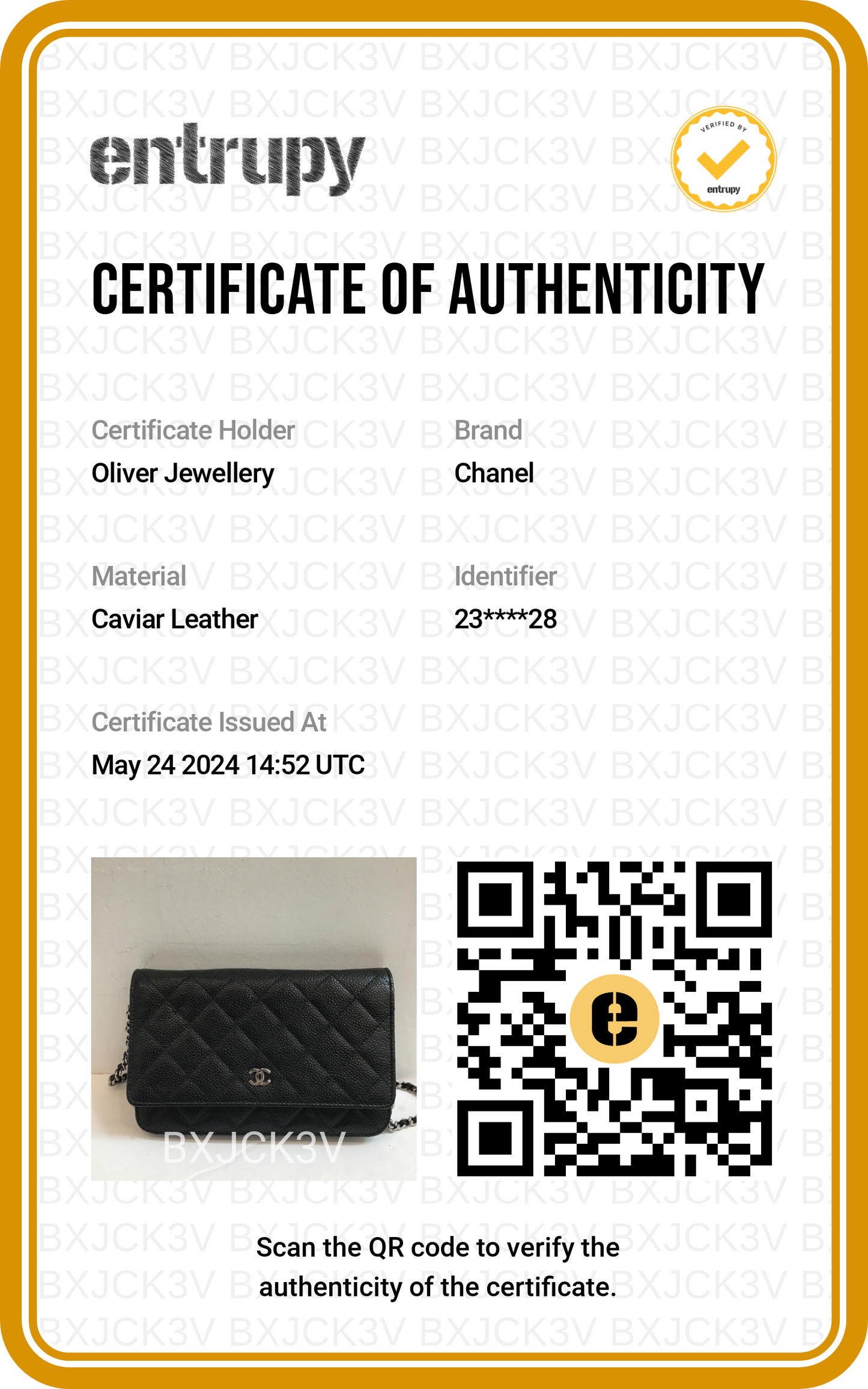 Chanel Black Quilted Caviar Leather Classic Wallet on Chain