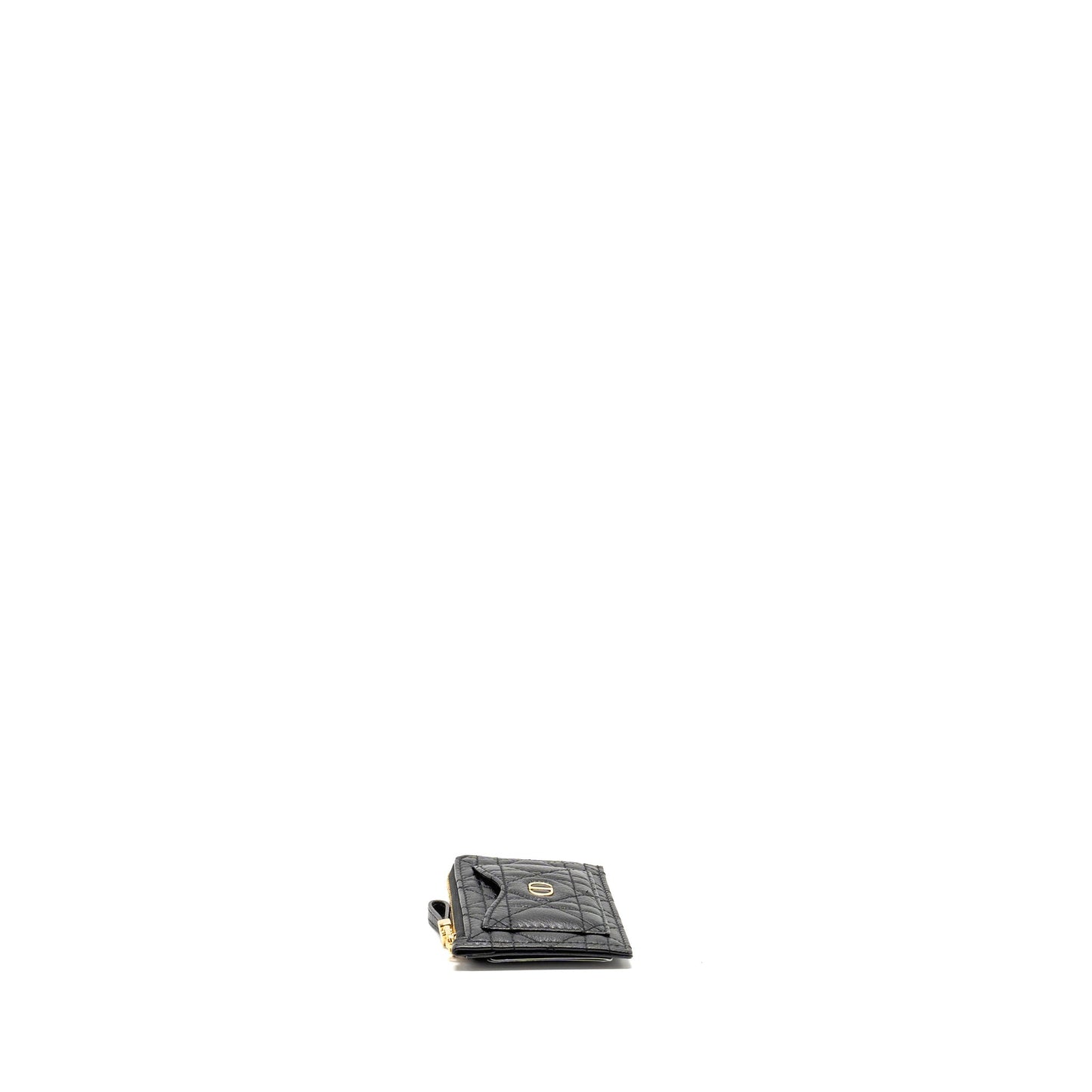 Luxury Dior Caro Compact Zipped Card Holder Calfskin Black GHW