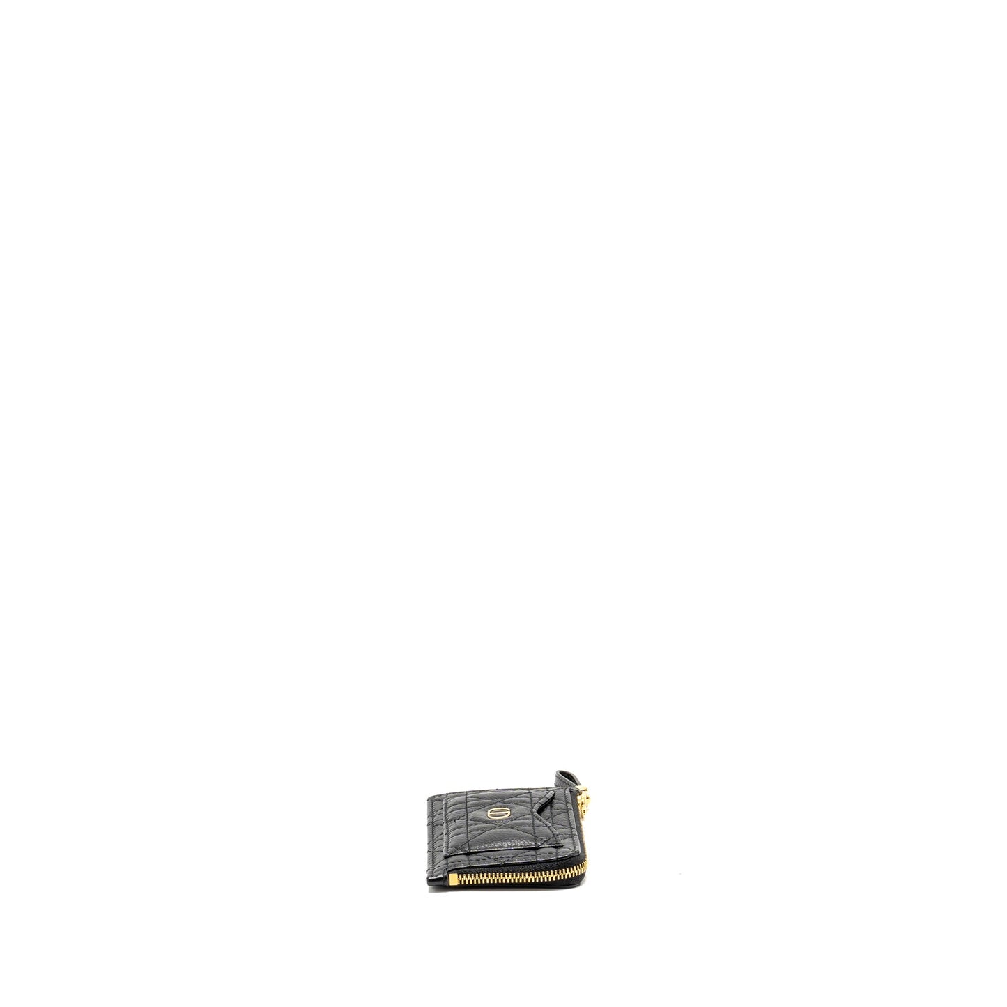 Luxury Dior Caro Compact Zipped Card Holder Calfskin Black GHW