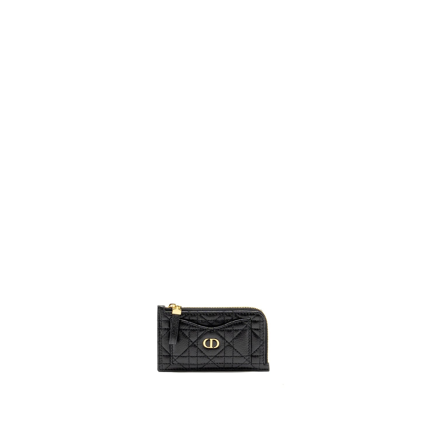 Luxury Dior Caro Compact Zipped Card Holder Calfskin Black GHW