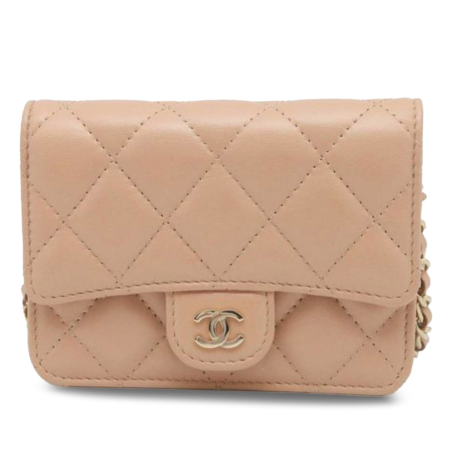 Luxury Chanel Clutch with Chain Lambskin Brown Gold