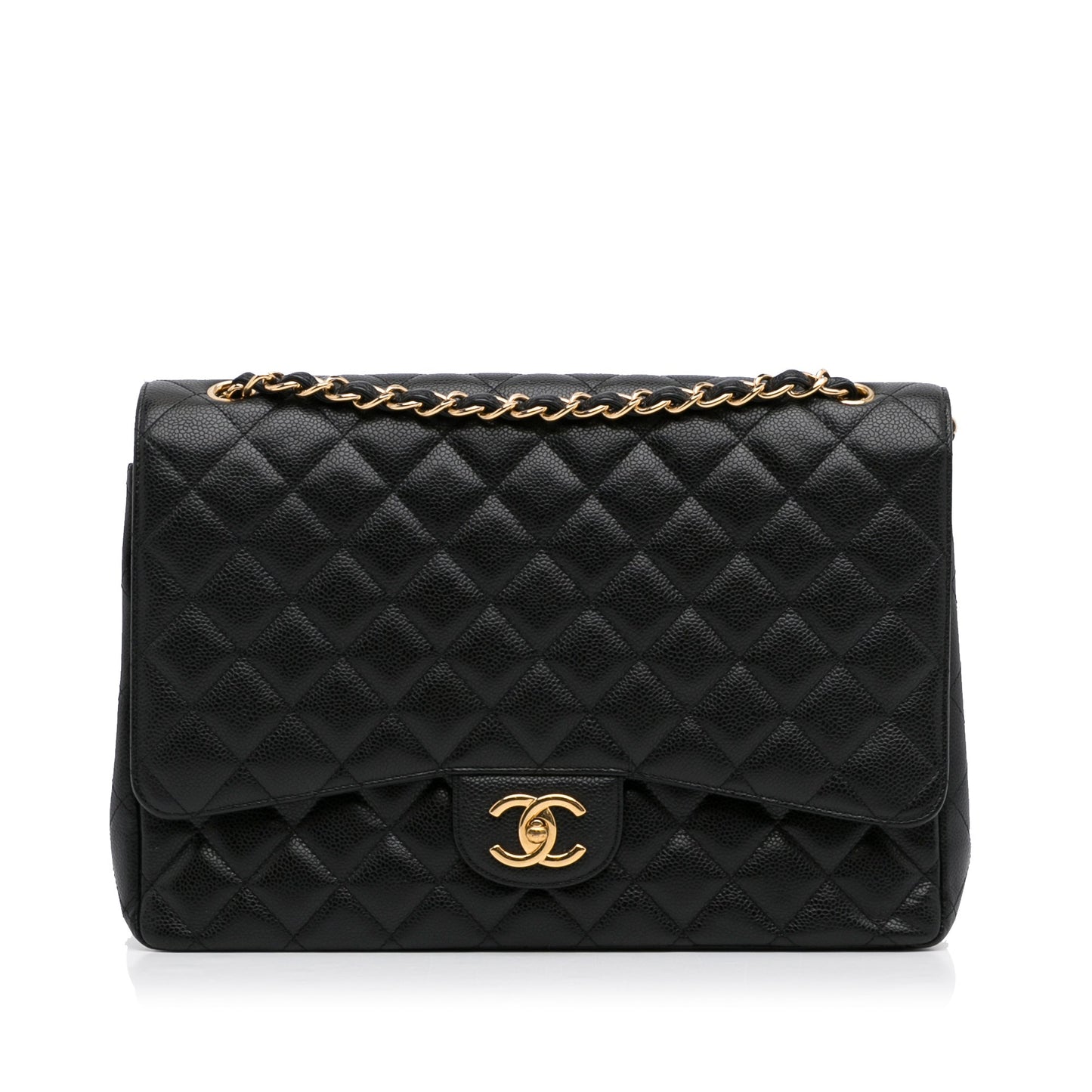 Luxury Chanel Classic Double Flap Maxi Black Caviar Gold