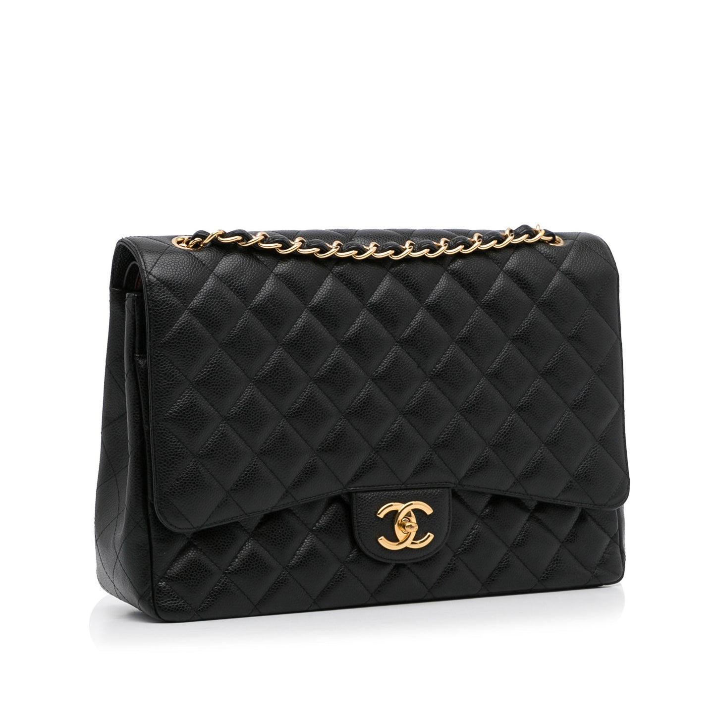 Luxury Chanel Classic Double Flap Maxi Black Caviar Gold