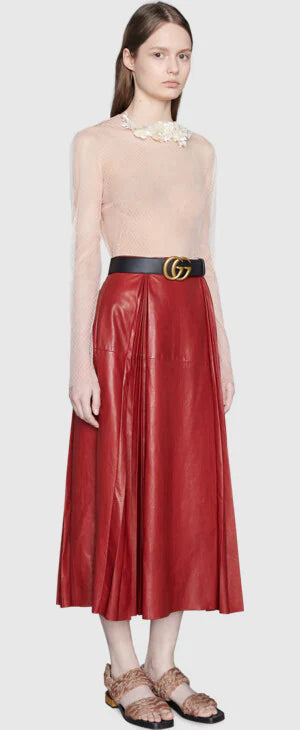 Luxury Gucci GG 2015 Re edition Marmont Black Wide Leather Belt with Gold Buckle