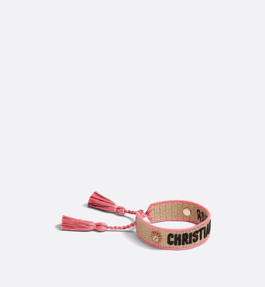 Luxury Dioriviera Christian Luxury Dior Bracelet Natural Raffia Effect Cotton, Gold-Finish Metal And Candy Pink Lacquer