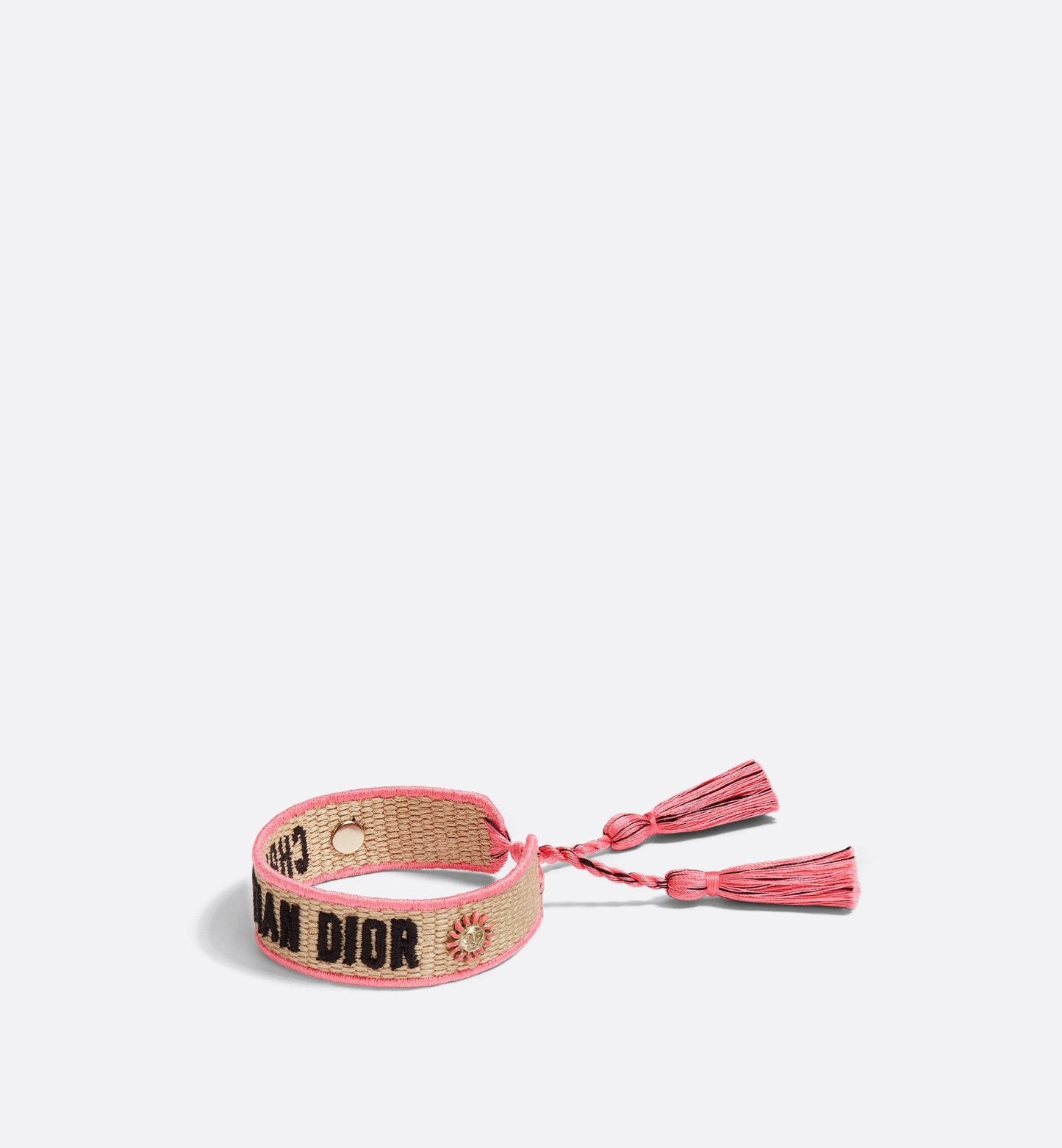 Luxury Dioriviera Christian Luxury Dior Bracelet Natural Raffia Effect Cotton, Gold-Finish Metal And Candy Pink Lacquer