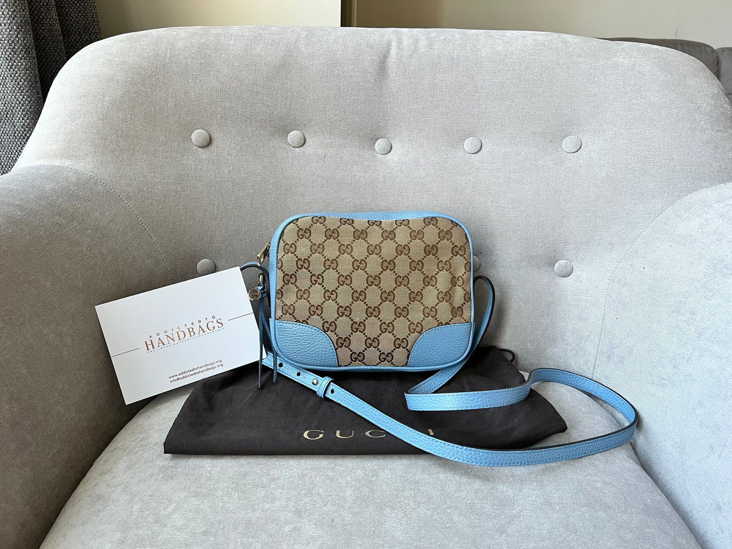 Luxury Gucci Trending 2025 Bree GG Canvas Light Blue Mini Messenger Bag