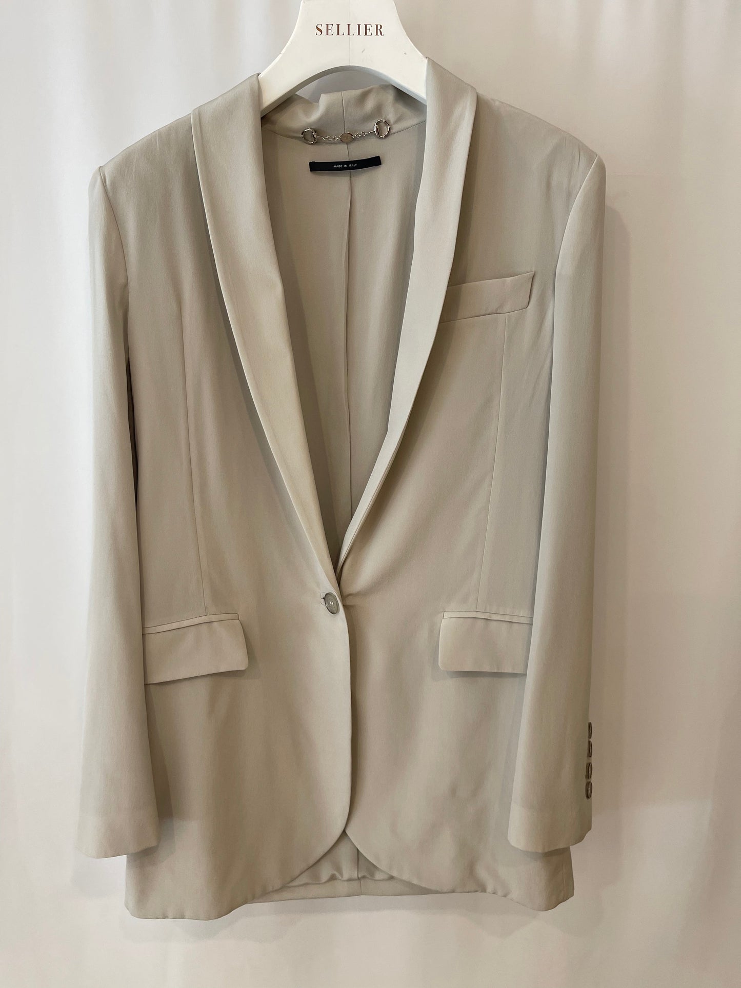 Luxury Gucci Light Grey Silk Long Blazer Jacket Size IT 38 (UK 6)