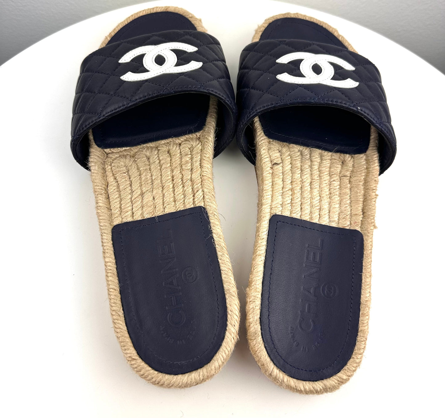 Chanel Leather CC Navy sandals