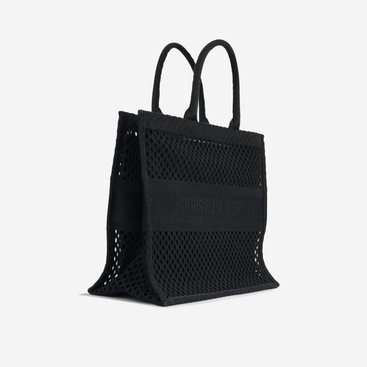 Luxury Dior Large Book Tote - Black Mesh