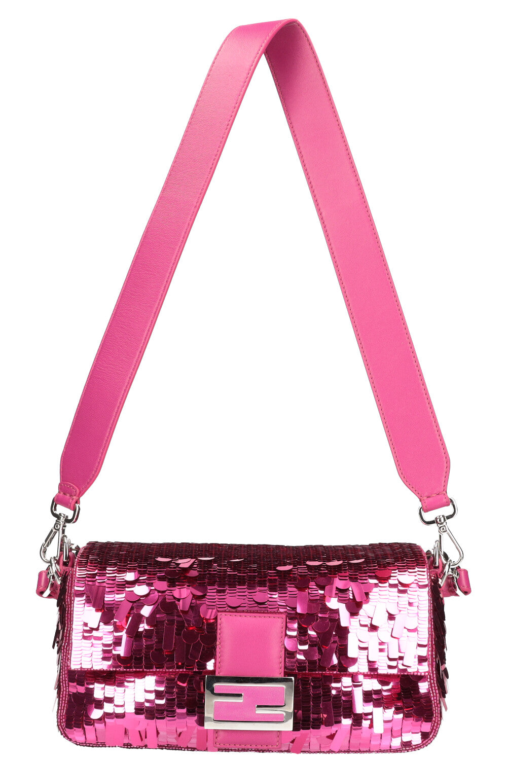 Luxury Fendi Iconic Medium Baguette Sequin Pink