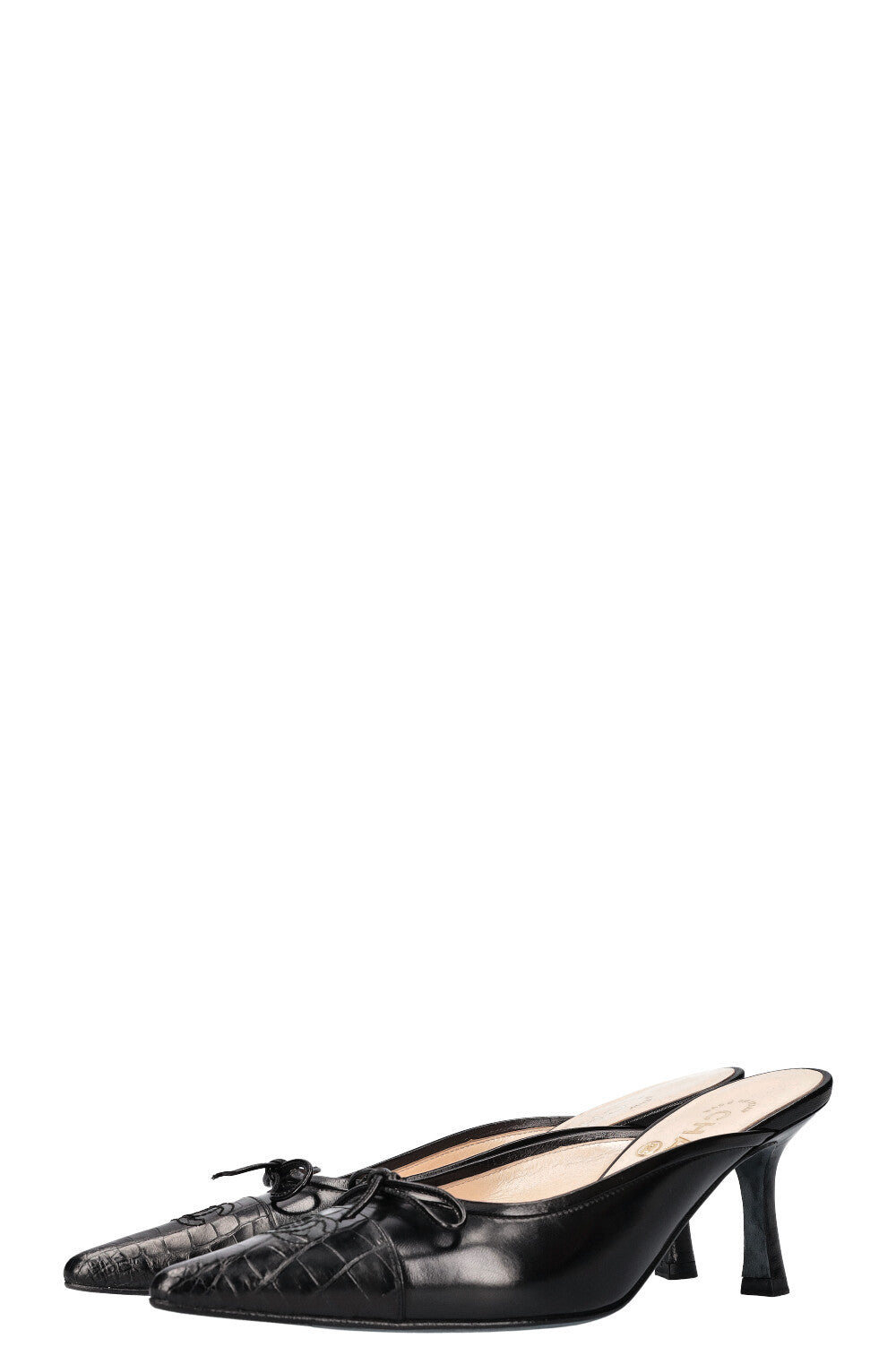 CHANEL Vintage CC Mules Black Alligator Cap