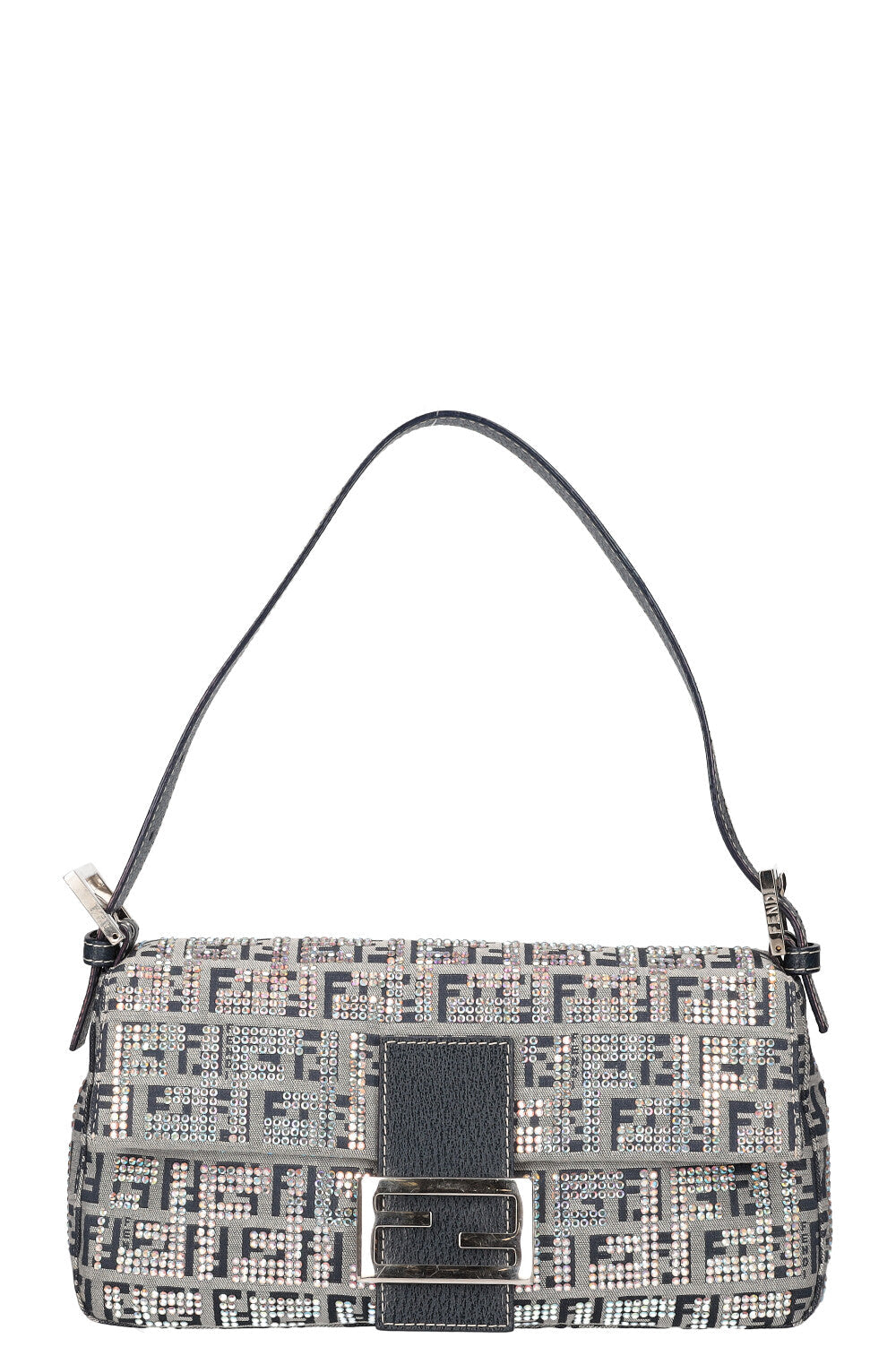 Luxury Fendi Zucchino Crystal Baguette Bag