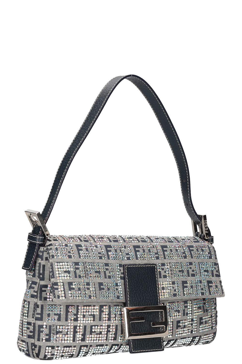 Luxury Fendi Zucchino Crystal Baguette Bag