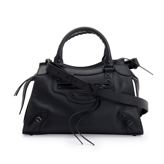 Balenciaga 2022 Black Calfskin Leather Small Neo Classic Top Handle Bag