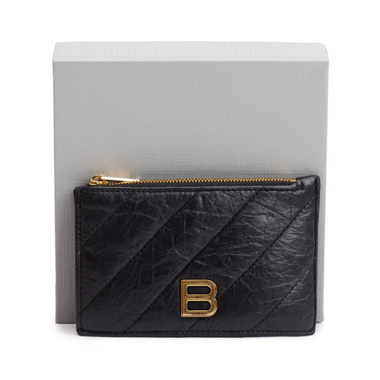 Balenciaga 2023 Black Quilted Calfskin Leather Large Long Coin and Card Holder